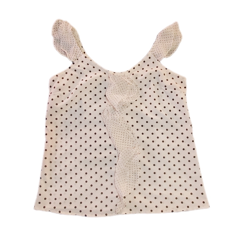 ELLE Polka-dot Sleeveless Black and White Top with Ruffles Women's Size Sm EUC - Picture 4 of 6